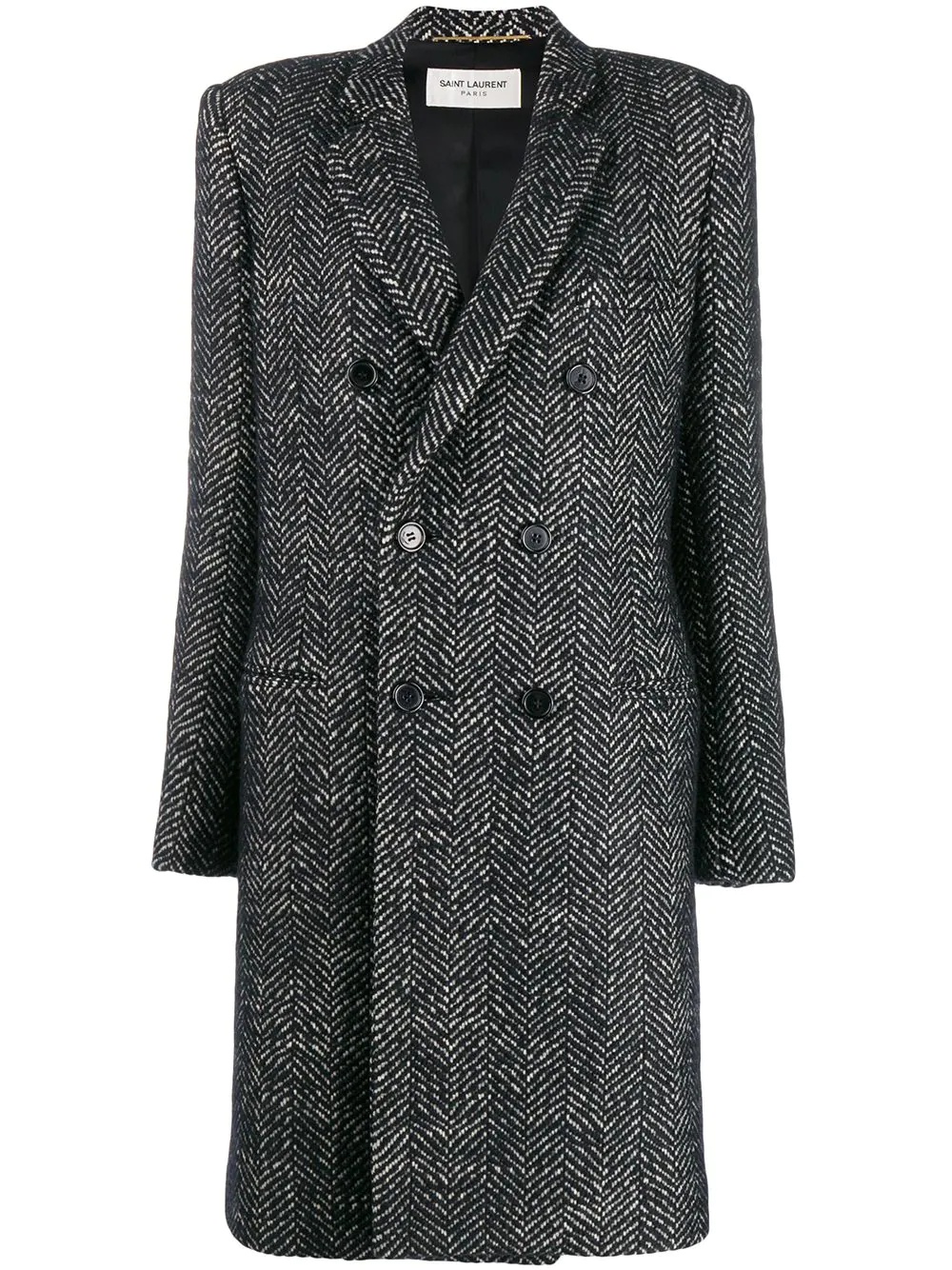 herringbone double-breasted coat - 1