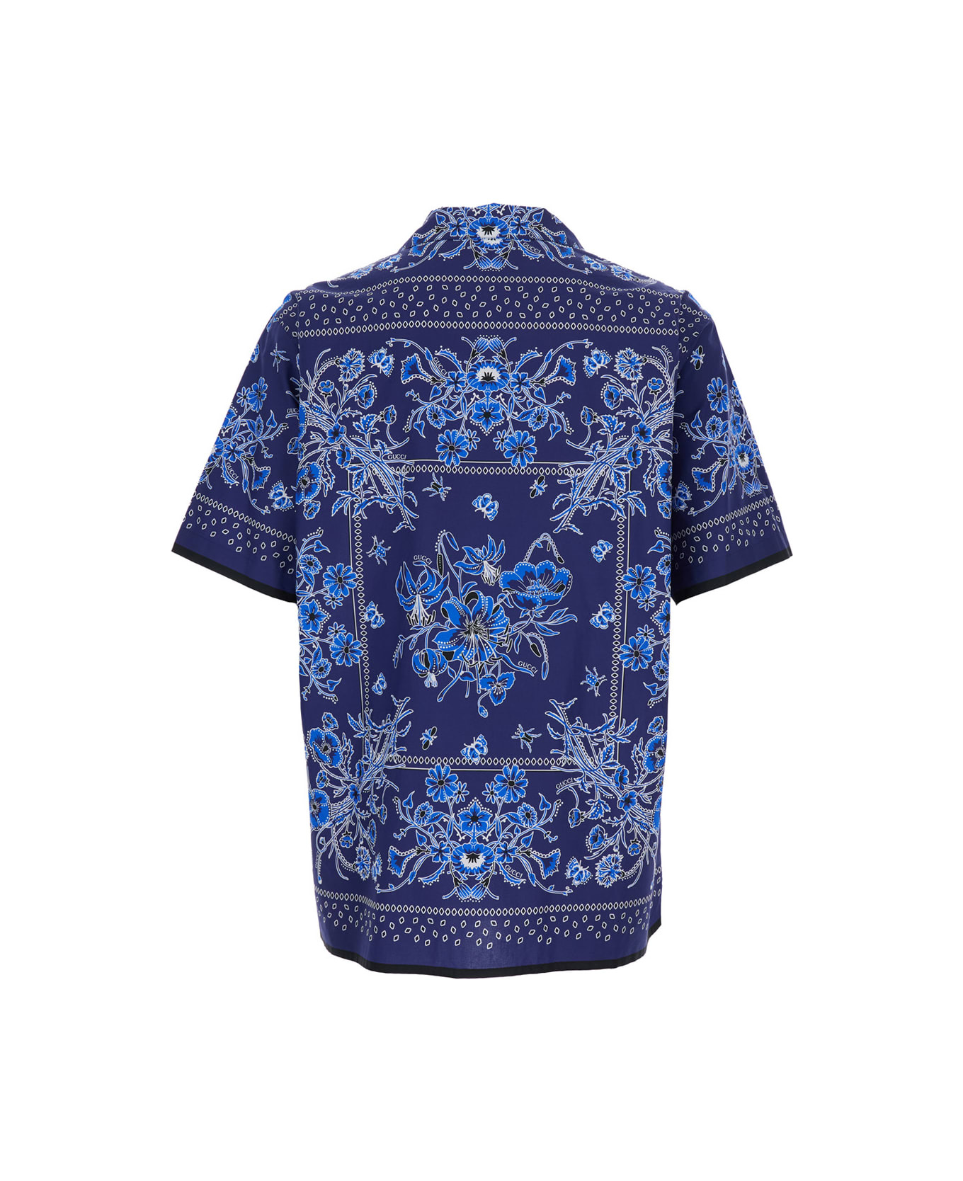 Blue Bowling Shirt With Cuban Collar And All-over Floral Print In Cotton Man - 2