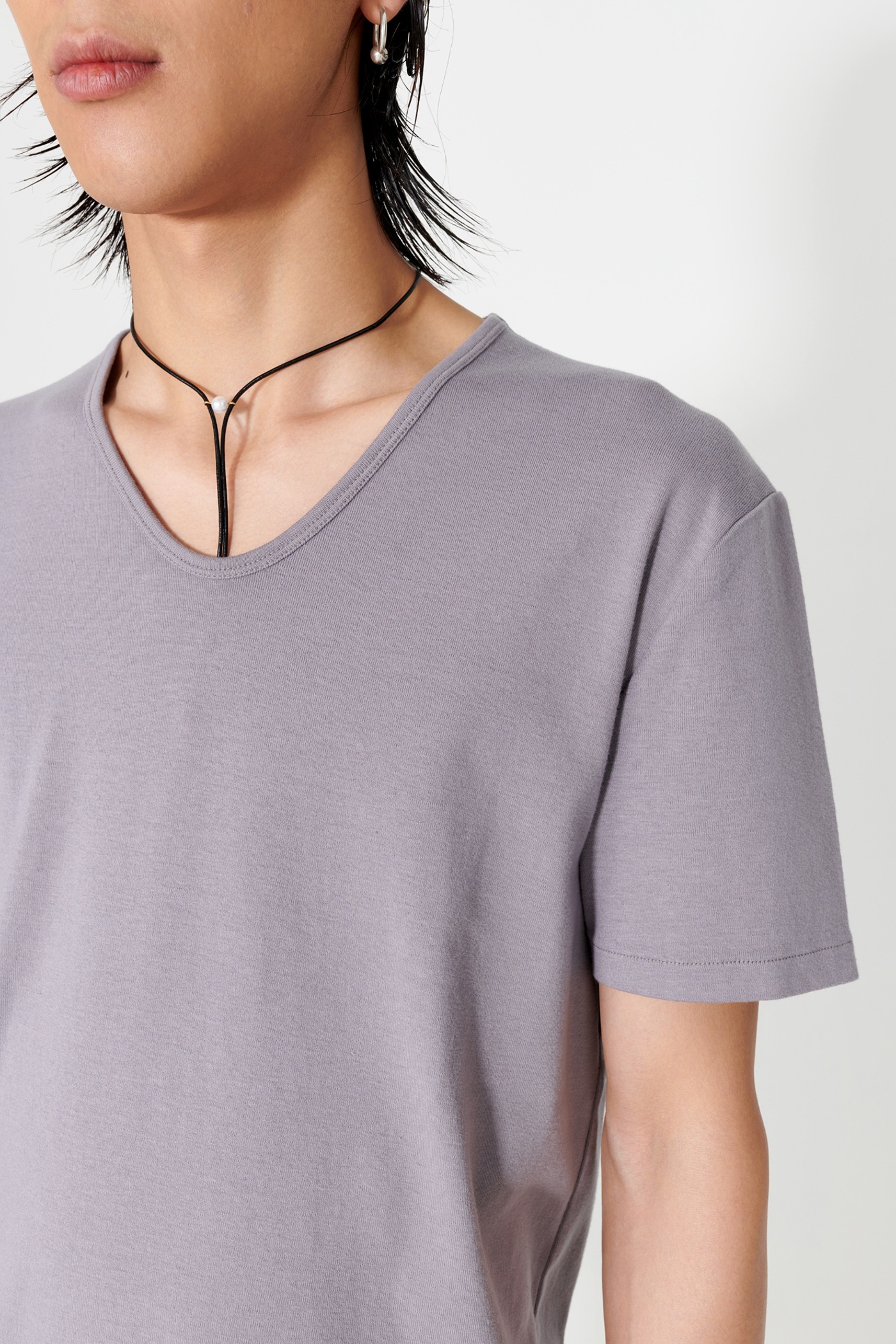 U-Neck T-Shirt Antique Lavender Crisp Cotton - 3