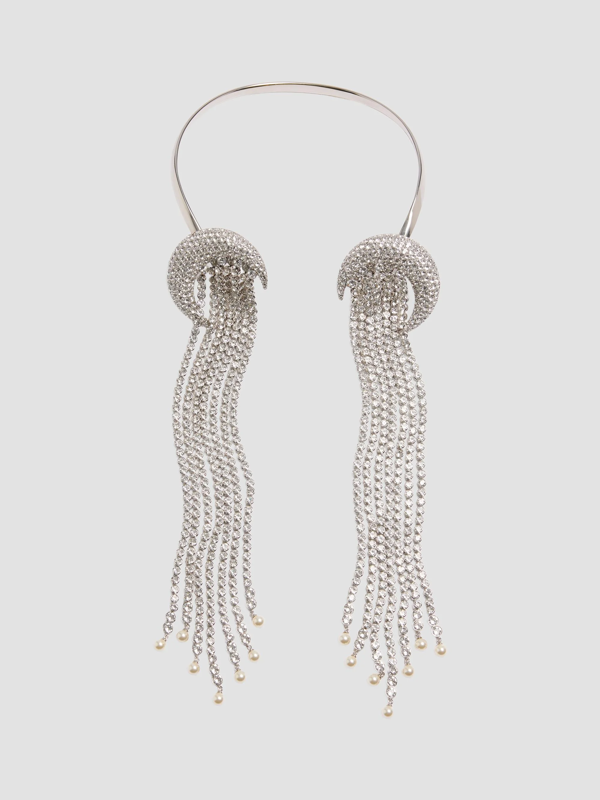 Women's Kabarett Necklace in Metal, Crystals and Pearls - Palladium - 1