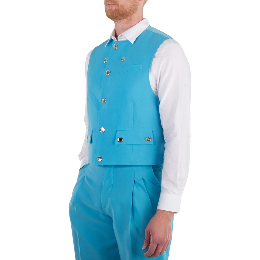 Burberry Men's Bright Opal Blue Round-Neck Wool Waistcoat - 2