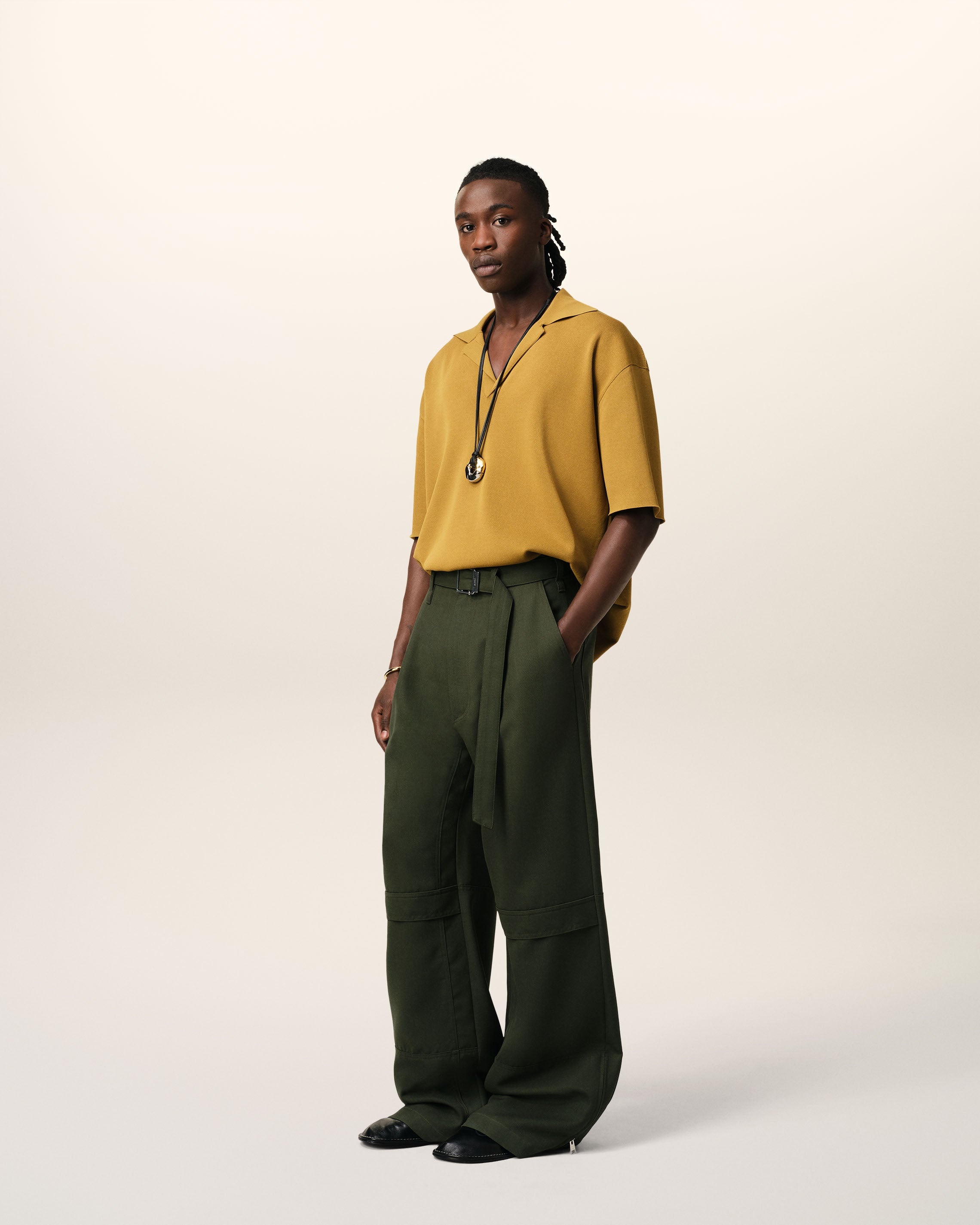 GREEN WOOL CARGO TROUSERS - 6