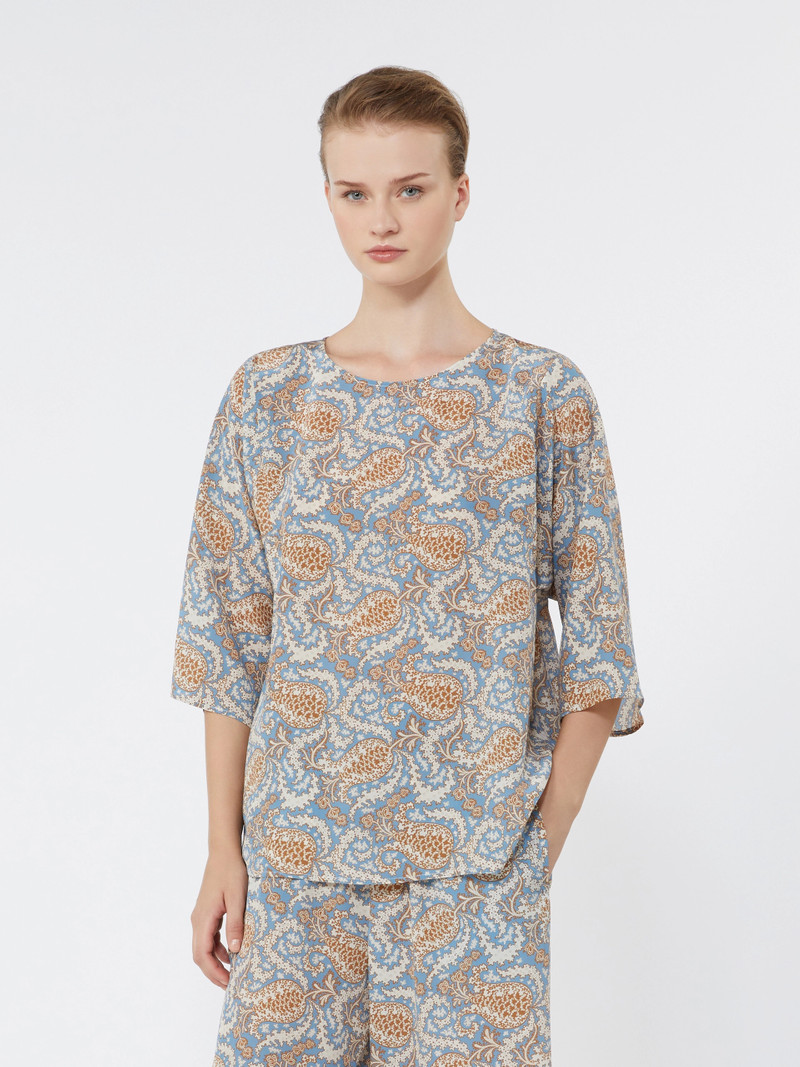 GINNICO Printed silk crêpe de Chine blouse - LIGHT BLUE 5