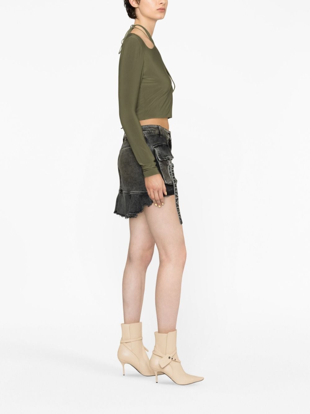 asymmetric denim cargo skirt - 3