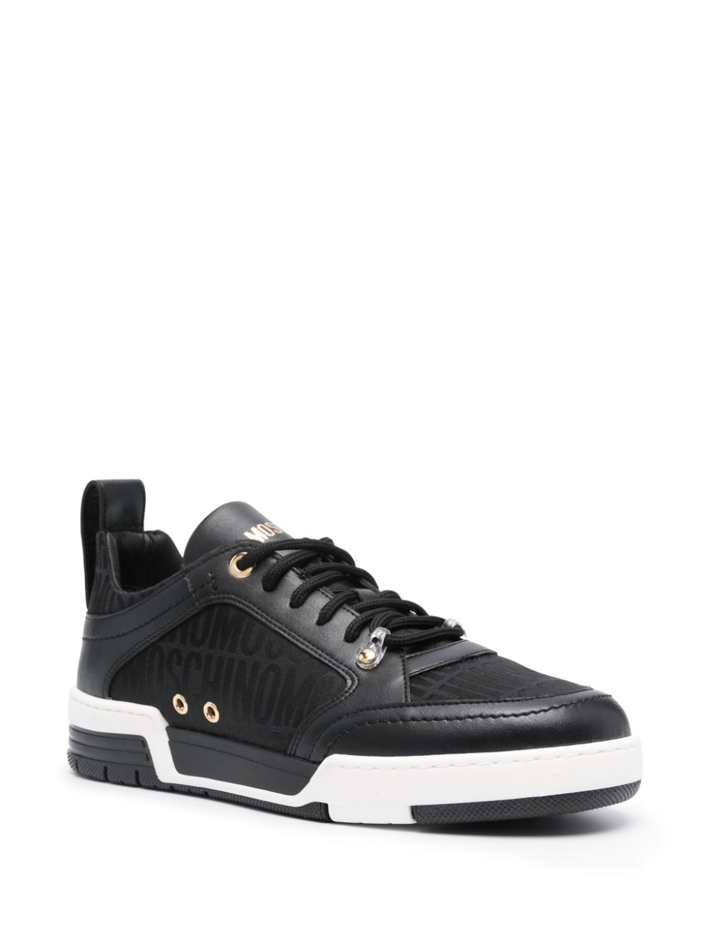 logo-jacquard leather sneakers - 2