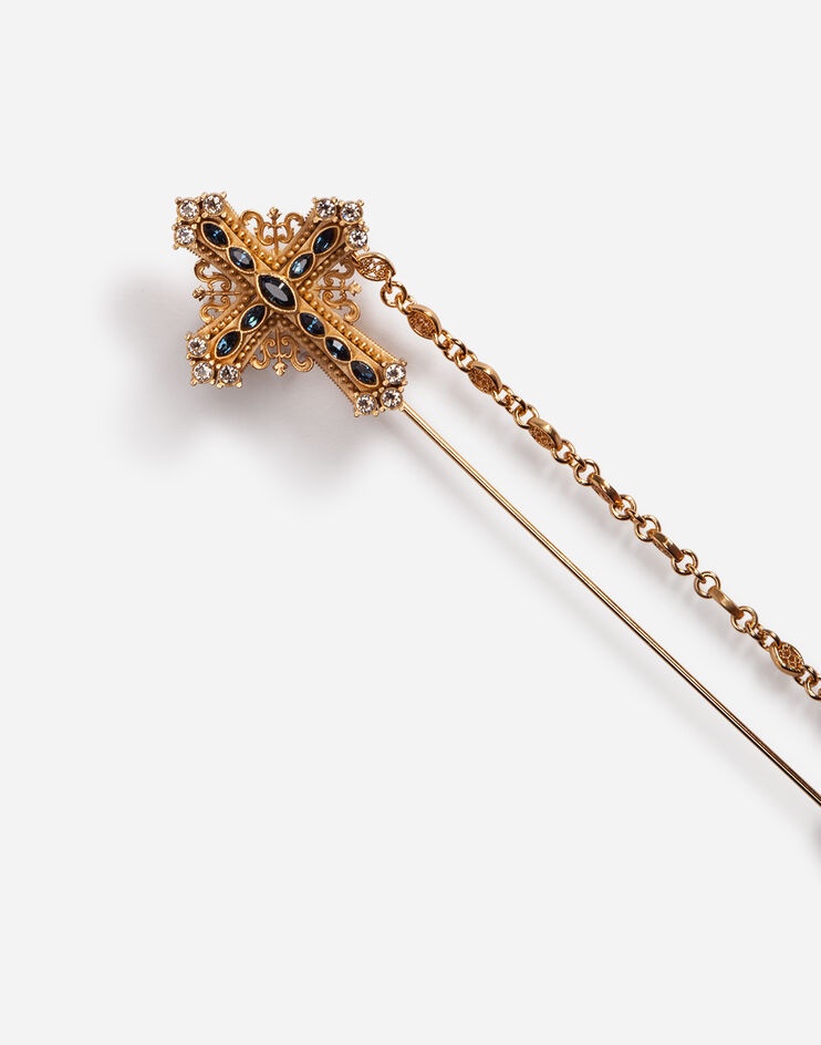 Metal brooch with cross and rhinestones - 2