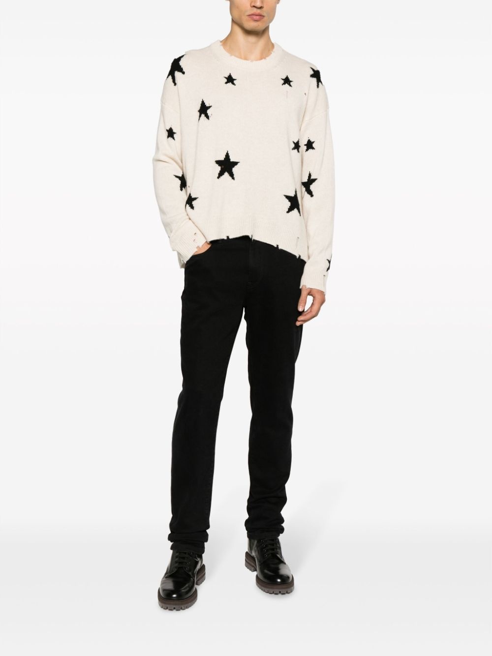 star-intarsia distressed cashmere jumper - 2
