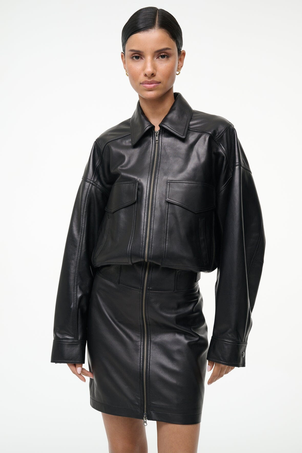 STAUD CLAUDETTE LEATHER DRESS BLACK - 3