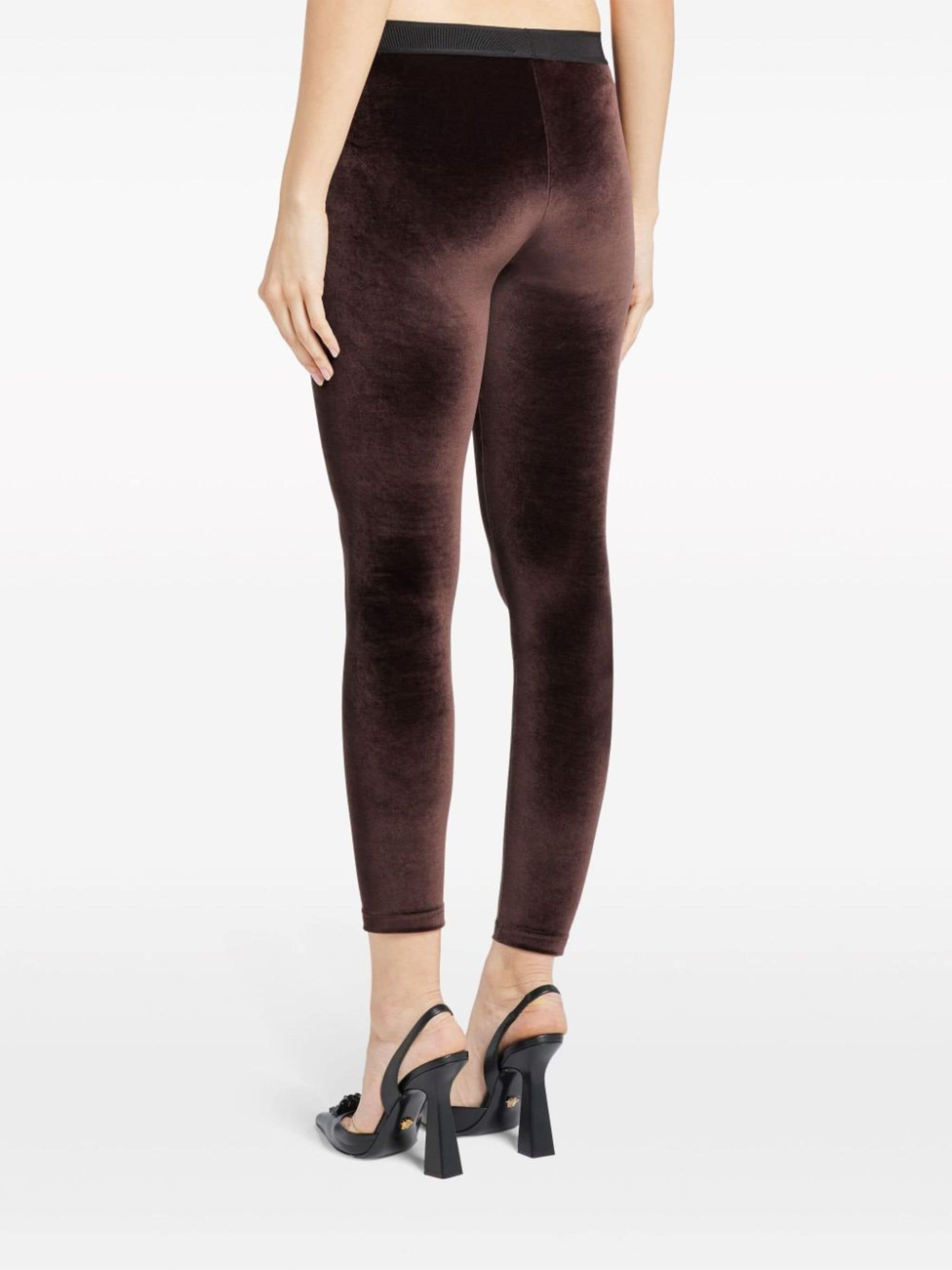 logo-waistband velvet leggings - 4