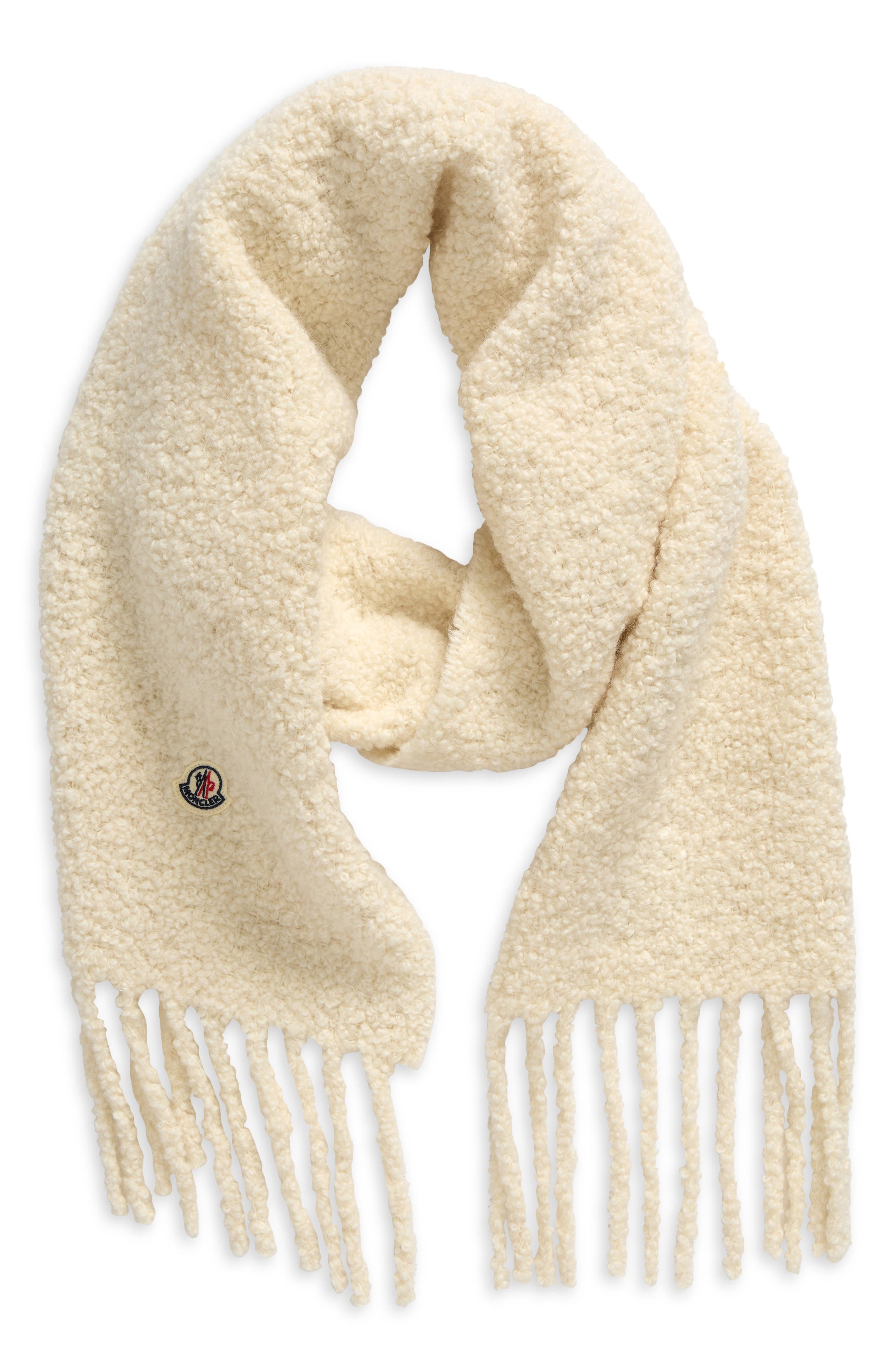 Moncler Logo Patch Alpaca Blend Fringe Scarf in Natural at Nordstrom - 3