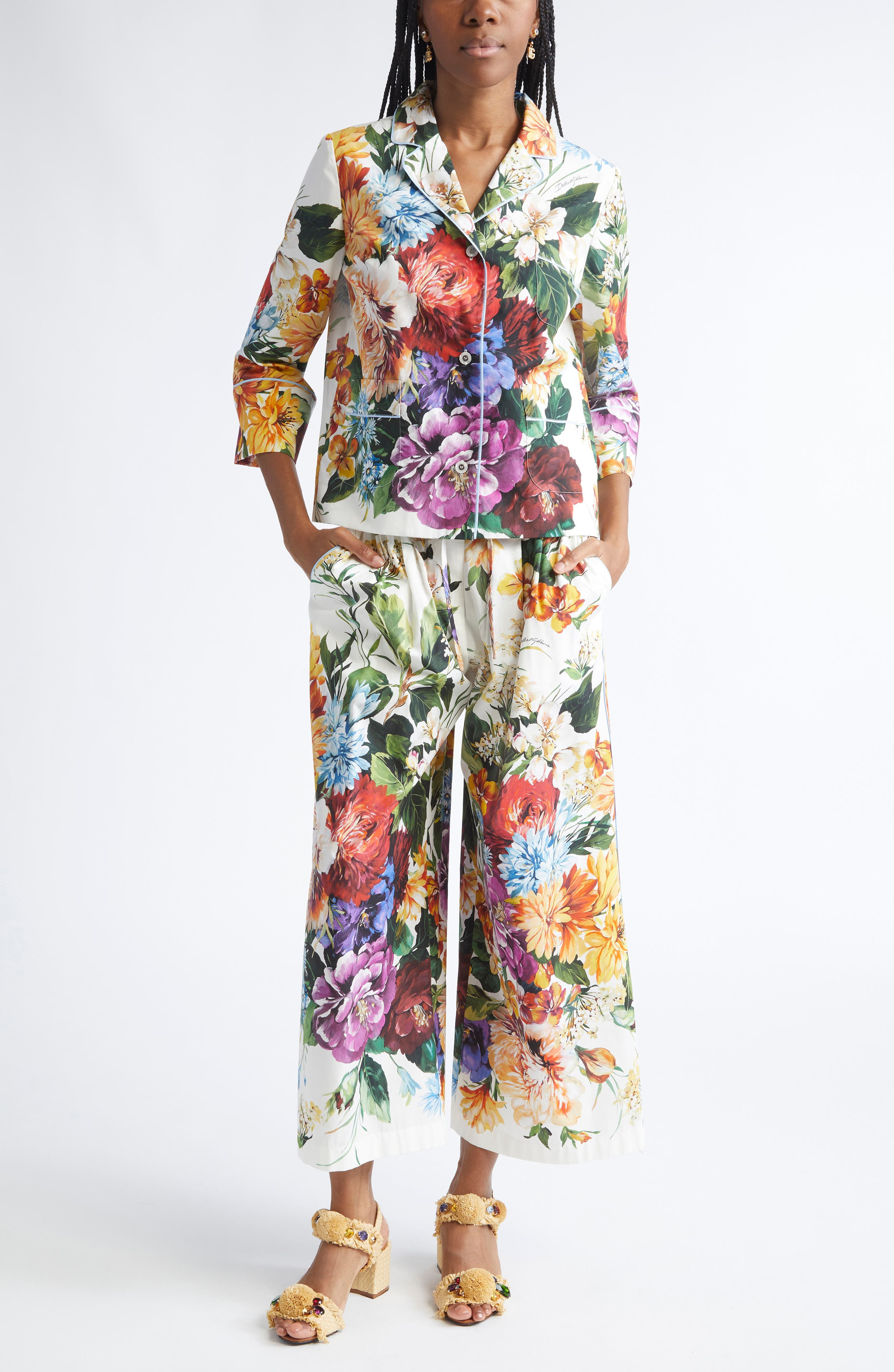 Dolce&Gabbana Floral Crop Cotton Wide Leg Pants in Ha5Pc B.fiori Cret. F.bco at Nordstrom - 2