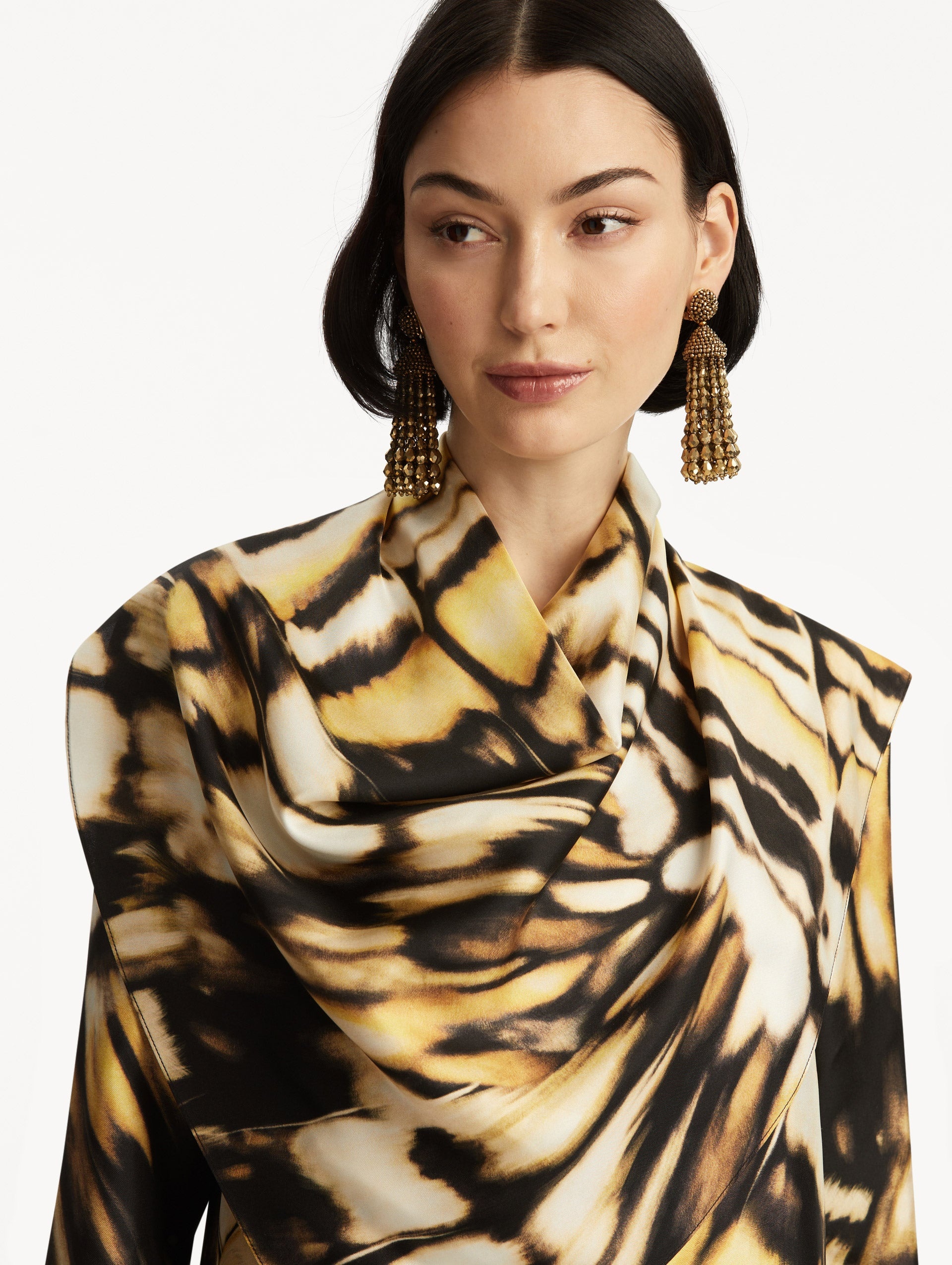 ABSTRACT BUTTERFLY SILK TWILL BLOUSE - 6