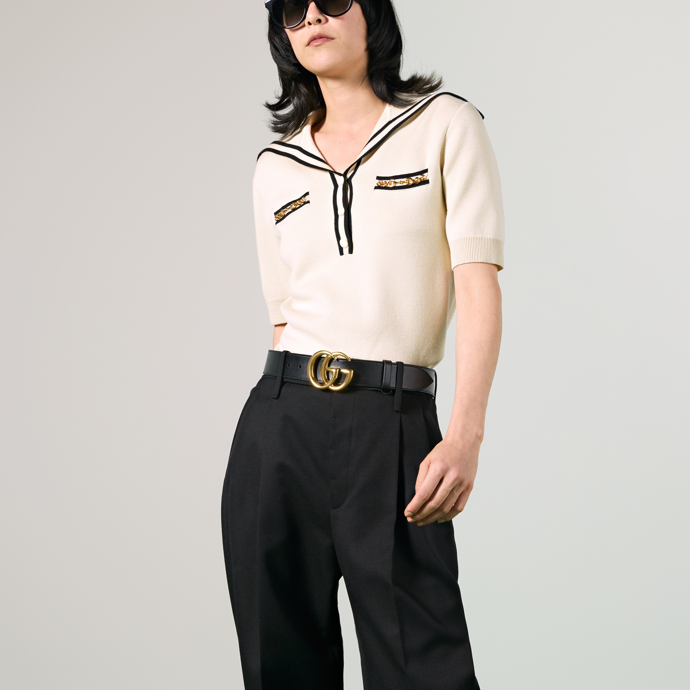 GG Marmont leather belt with shiny buckle - 3