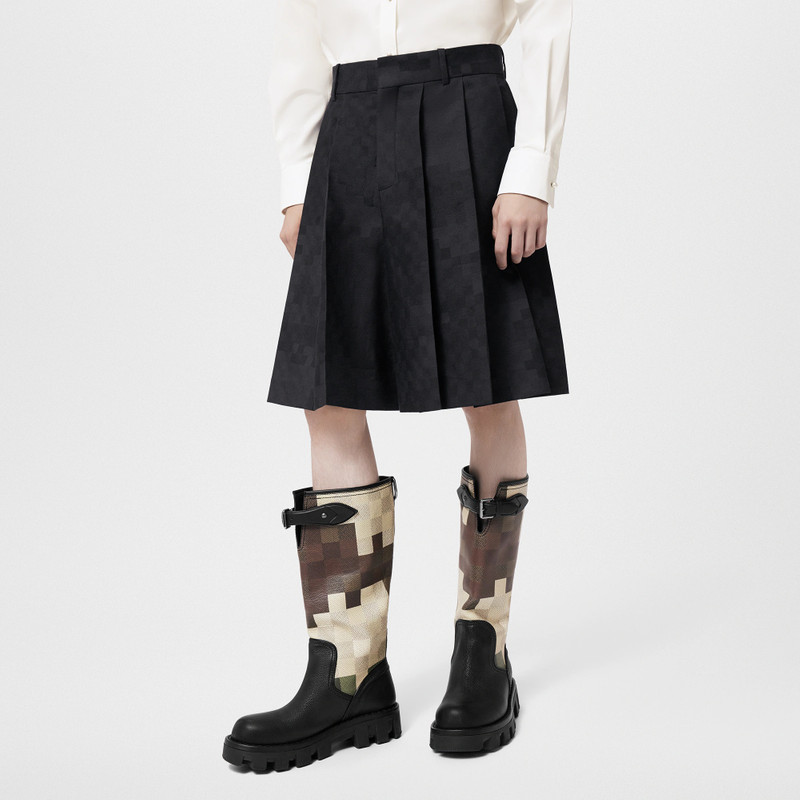 Pleated Silk And Wool Blend Damier Shorts 2