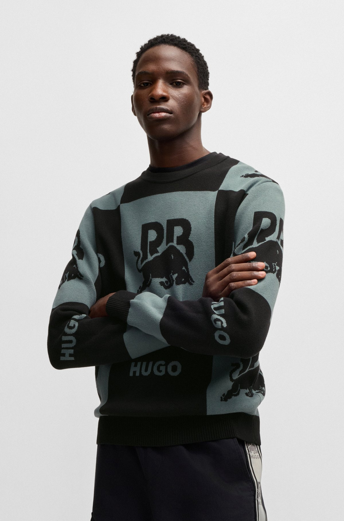 HUGO X RB CHECKERBOARD COTTON SWEATER WITH BULL MOTIF - 2