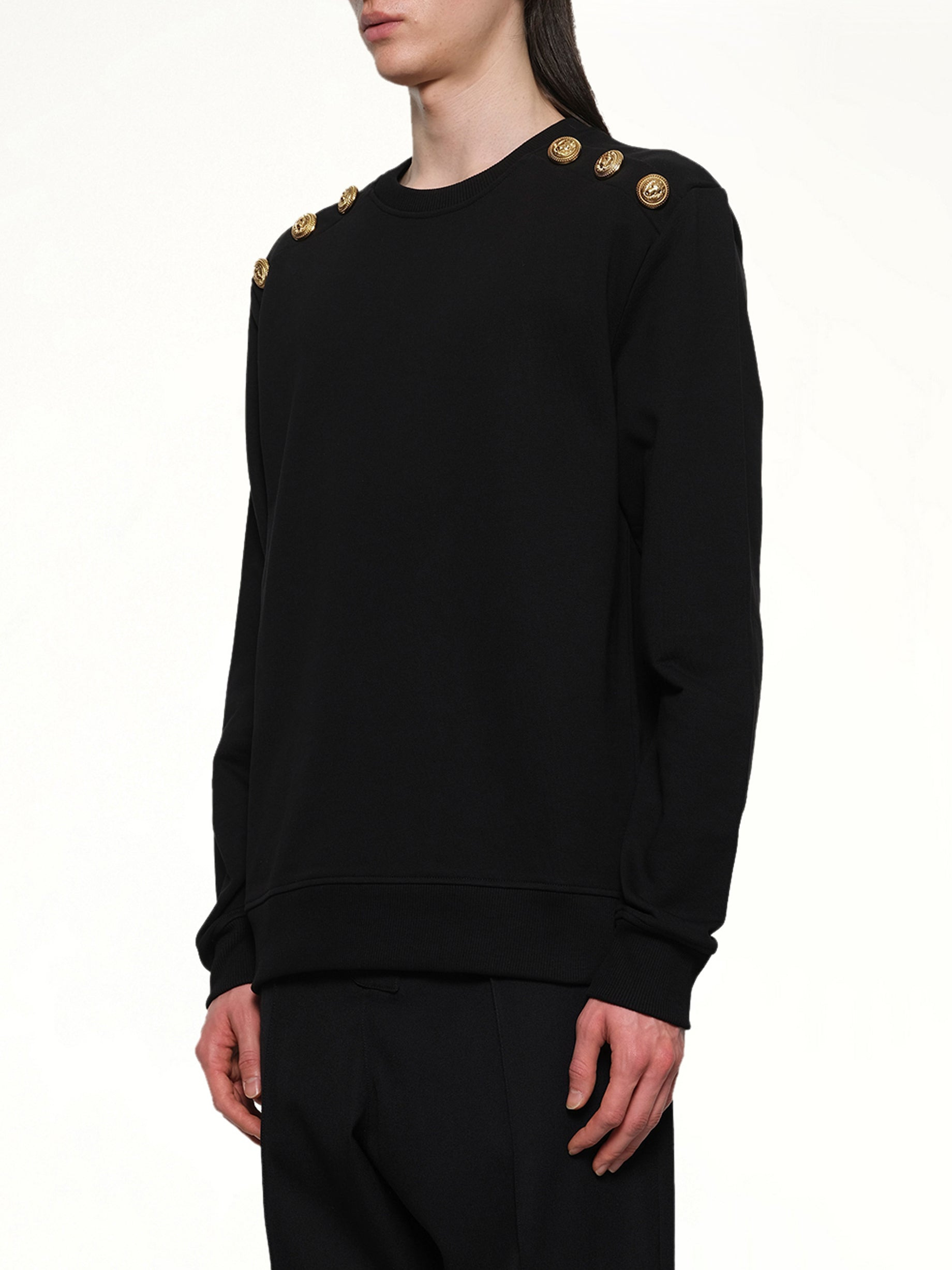 6 Shoulder Button Sweatshirt in Black - 3