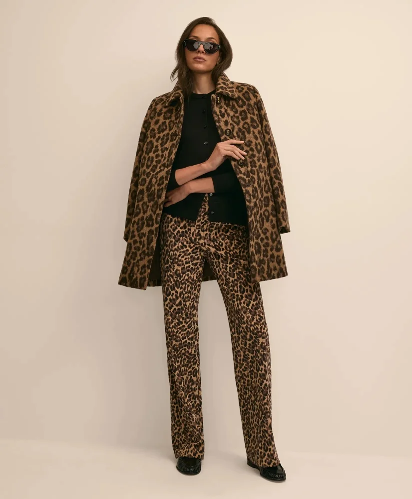 Cotton Blend Corduroy Leopard-Motif Flare Pants - 1