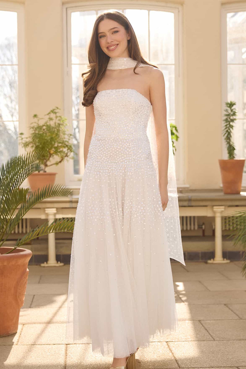 Needle & Thread Sunrise Sequin Strapless Cape Gown outlook