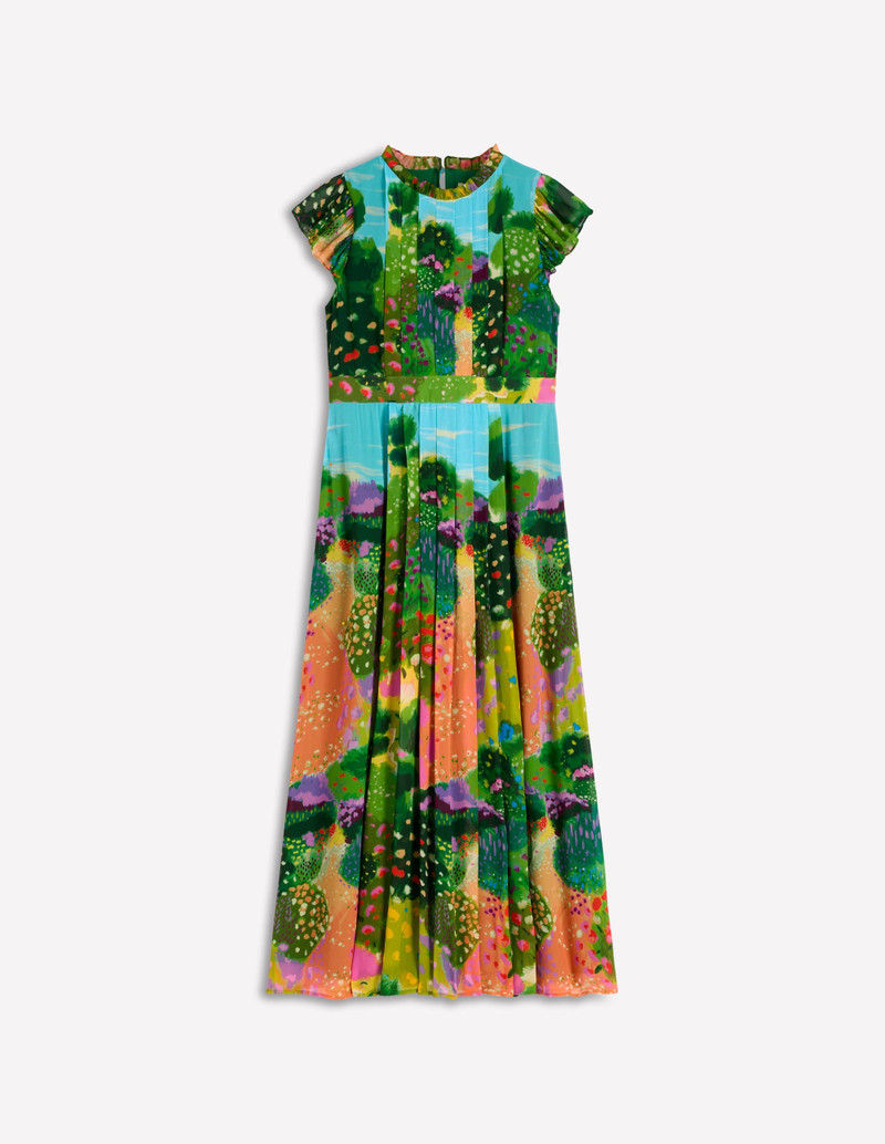 Pleat Ruffle Maxi Dress-Multi, Garden Path 1