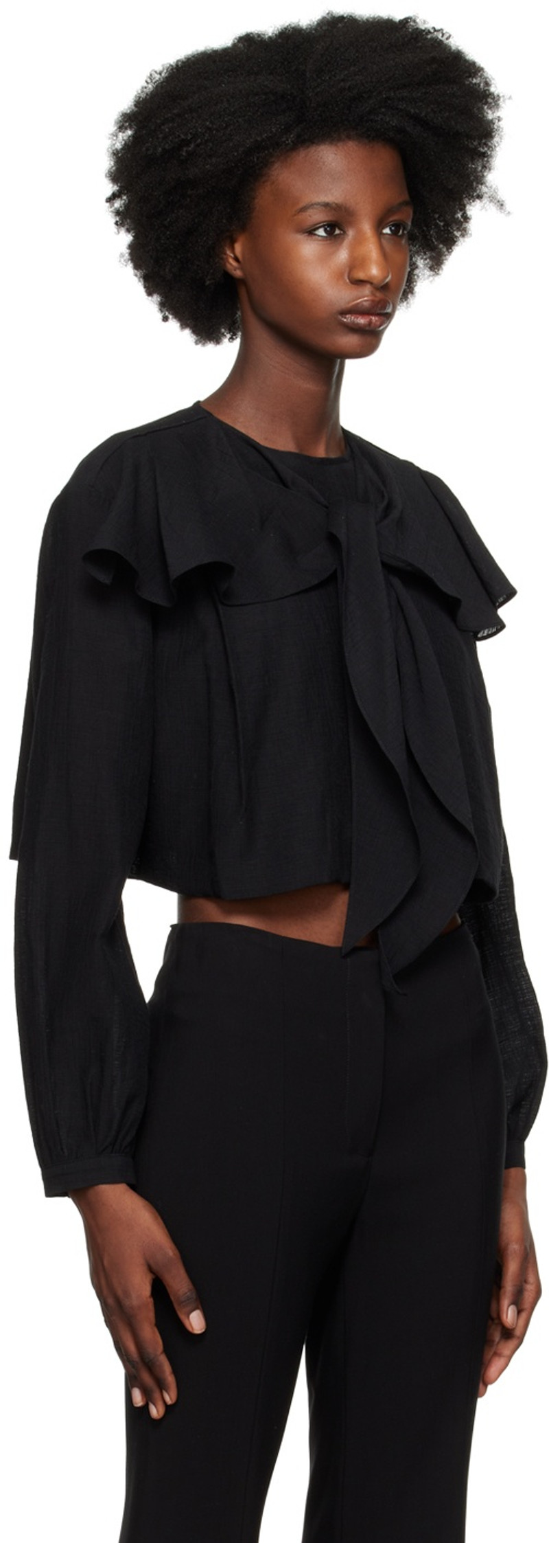 RECTO Black Shoulder Scarf Blouse outlook