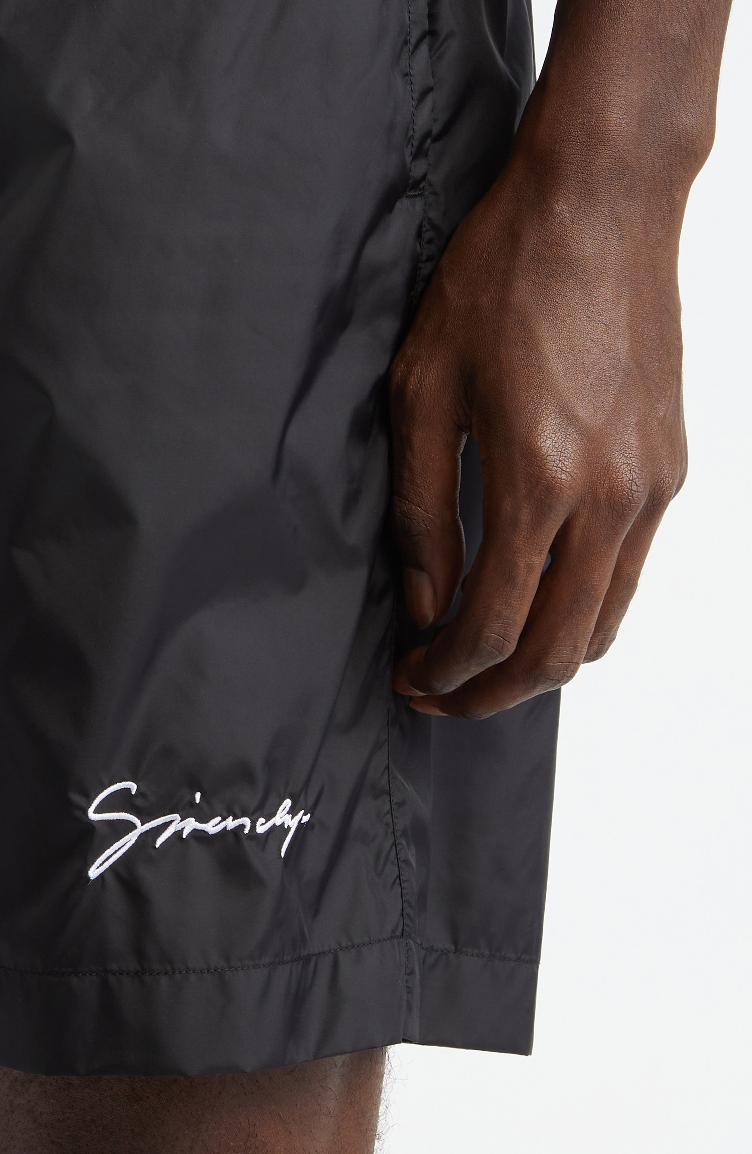 Givenchy Logo Embroidered Swim Trunks in Black/White at Nordstrom - 4