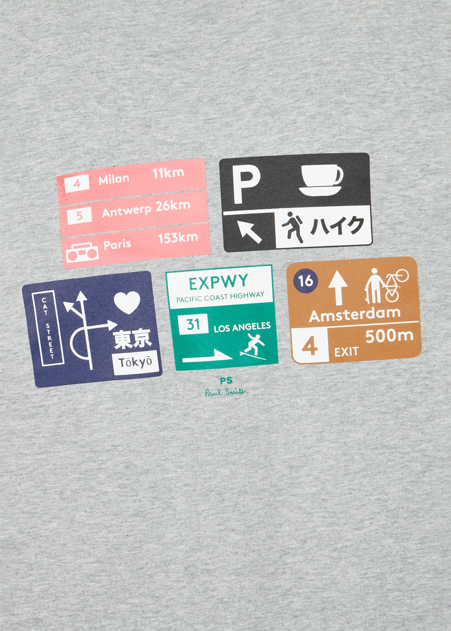 Grey Marl 'Road Signs' Print T-Shirt - 2