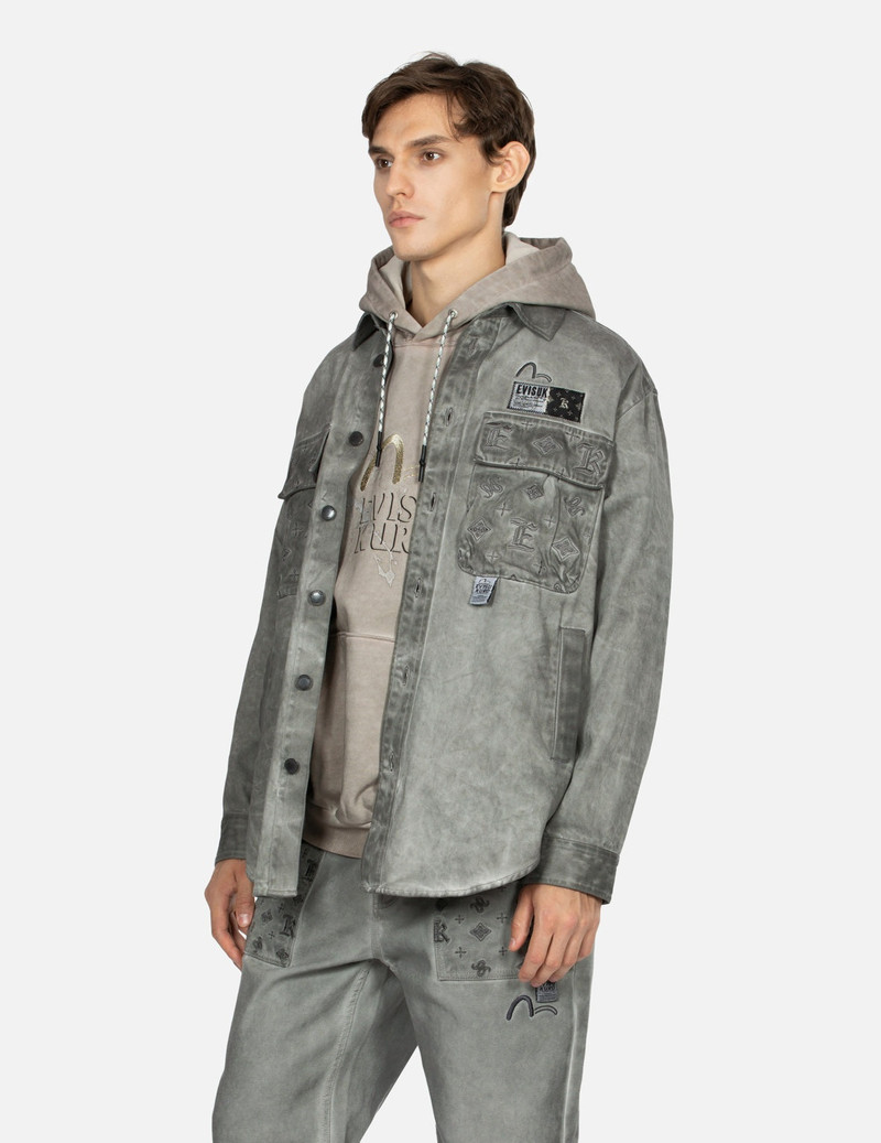 Monogram Embroidered Pockets Relaxed Fit Shirt Jacket 8