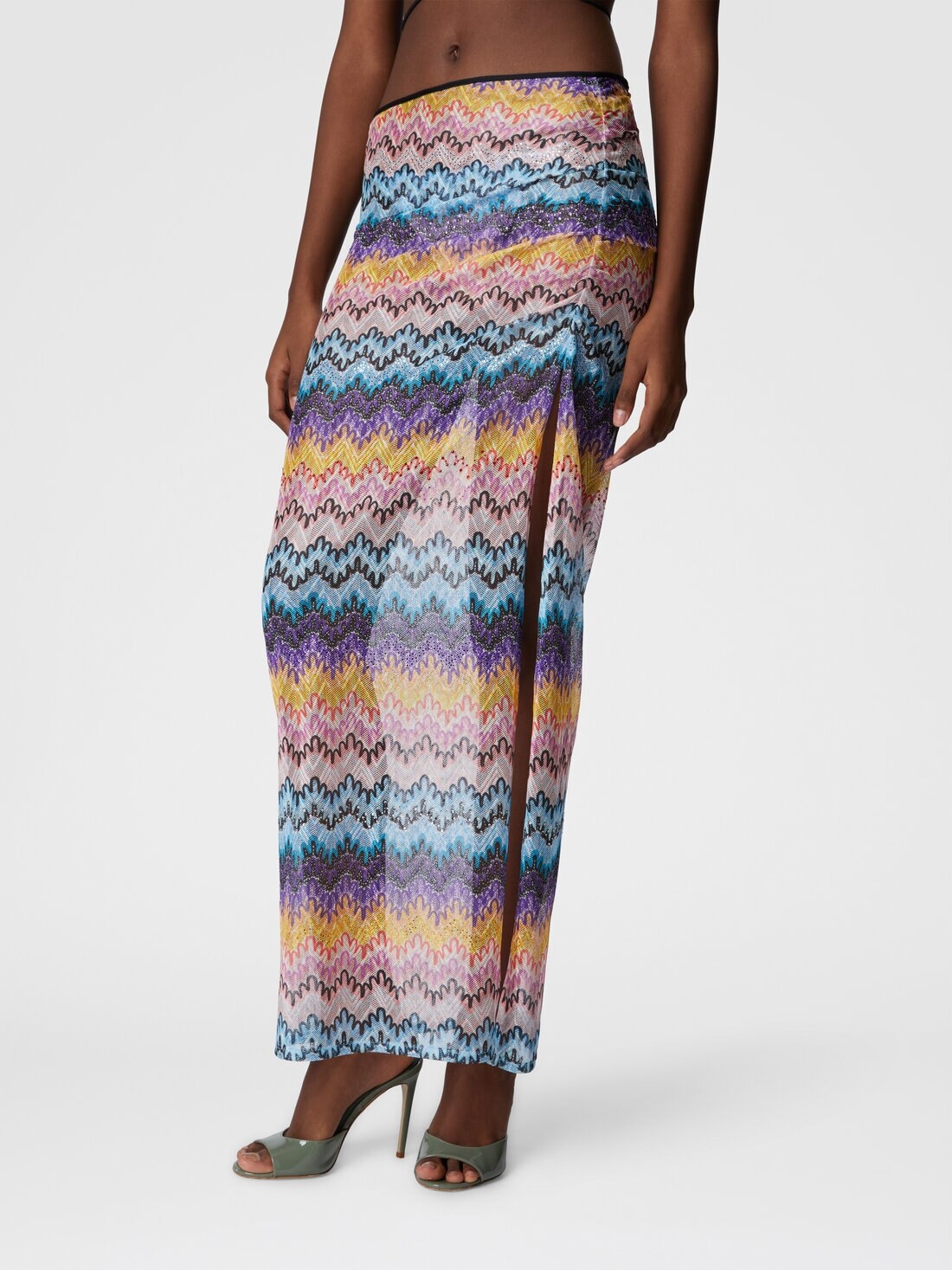 Long printed lace skirt with zig zag pattern - 4