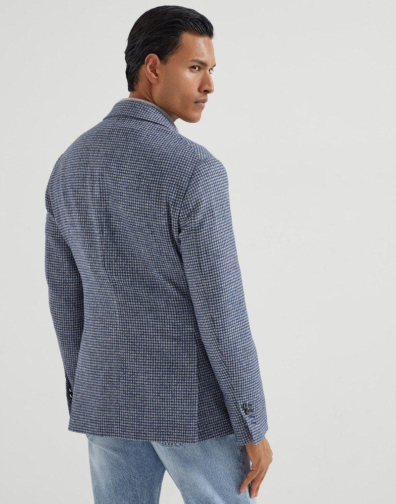 Brunello Cucinelli Wool and alpaca houndstooth deconstructed Cavallo blazer with metal buttons outlook