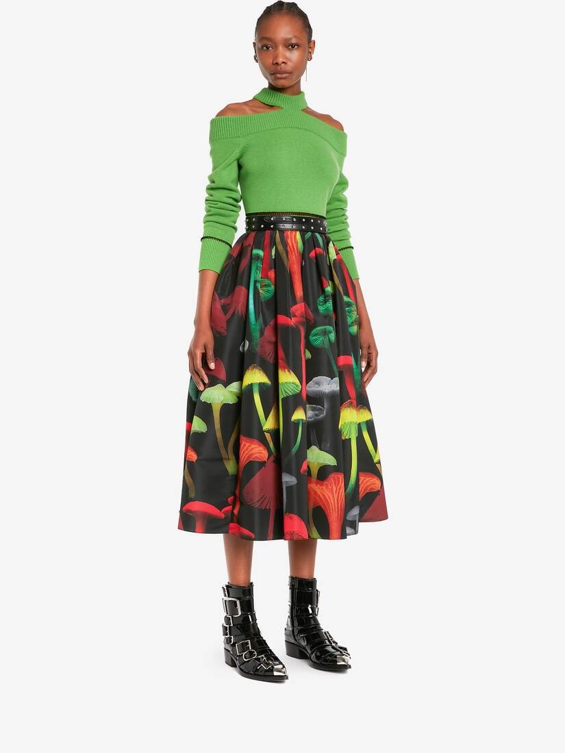 Women's Psychedelic Mushroom Gathered Skirt in Black/multicolour - 3