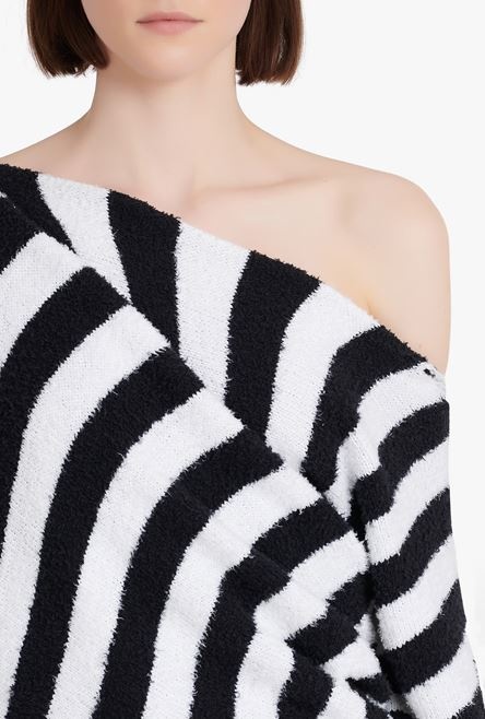 Black and white striped eco-designed cotton cropped sweater - 6