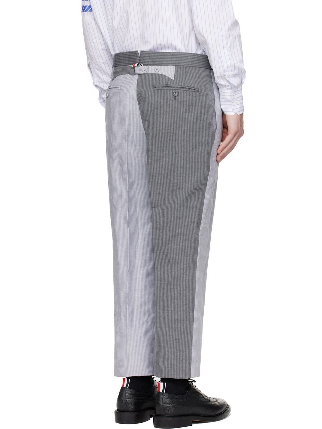 Gray University Stripe Linen Cotton Trousers - 3