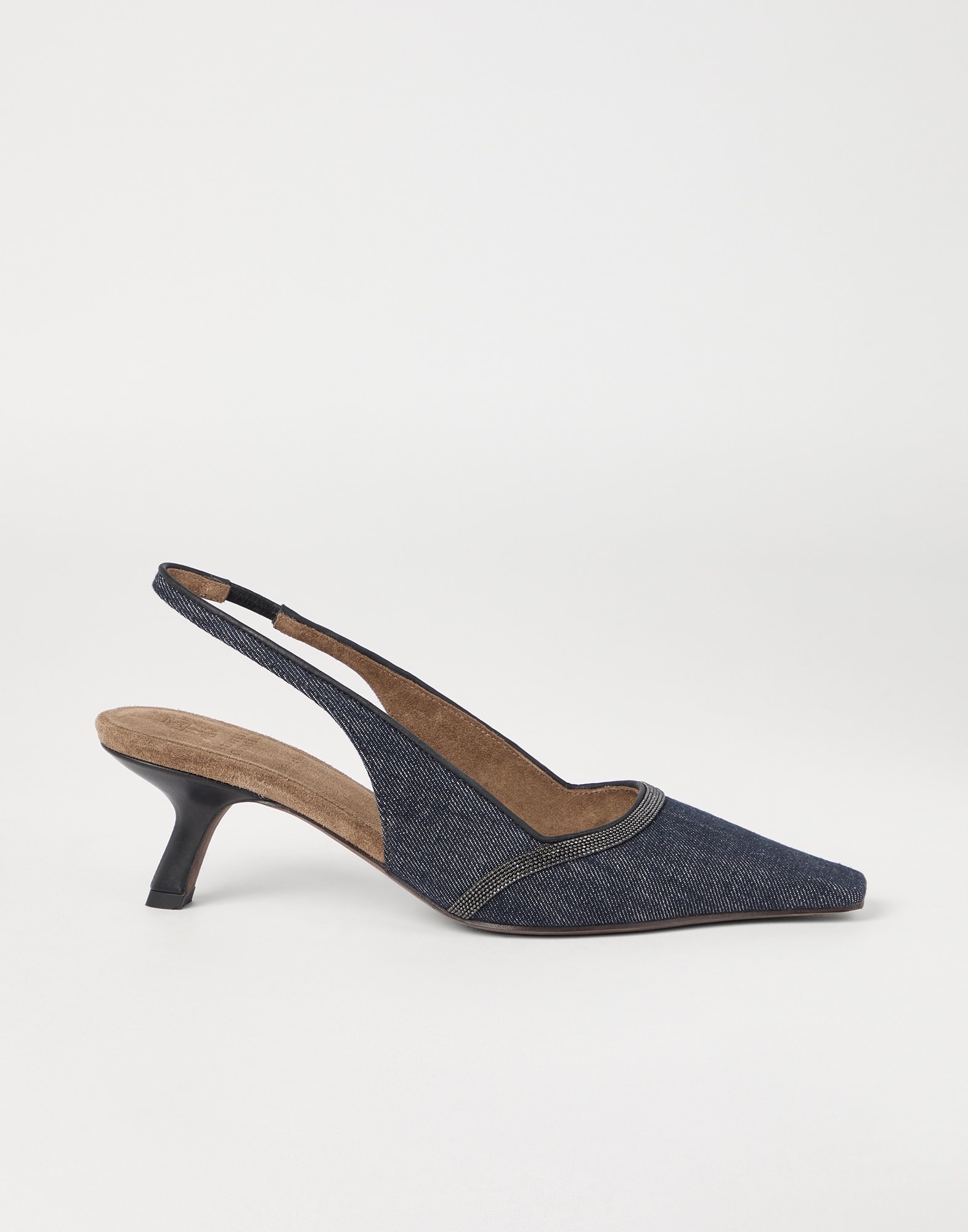Cotton denim-effect twill slingback city heels with shiny contour - 5
