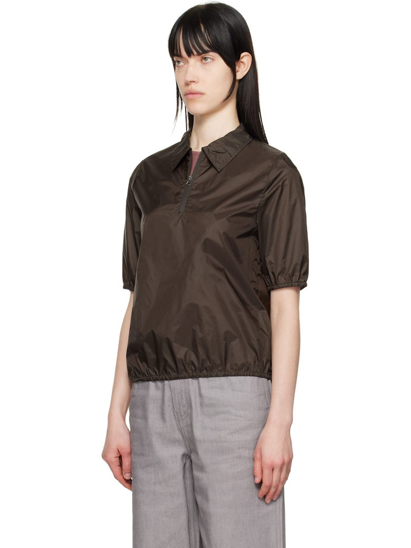 AMOMENTO Brown Sheer Half Zip-Up Polo outlook