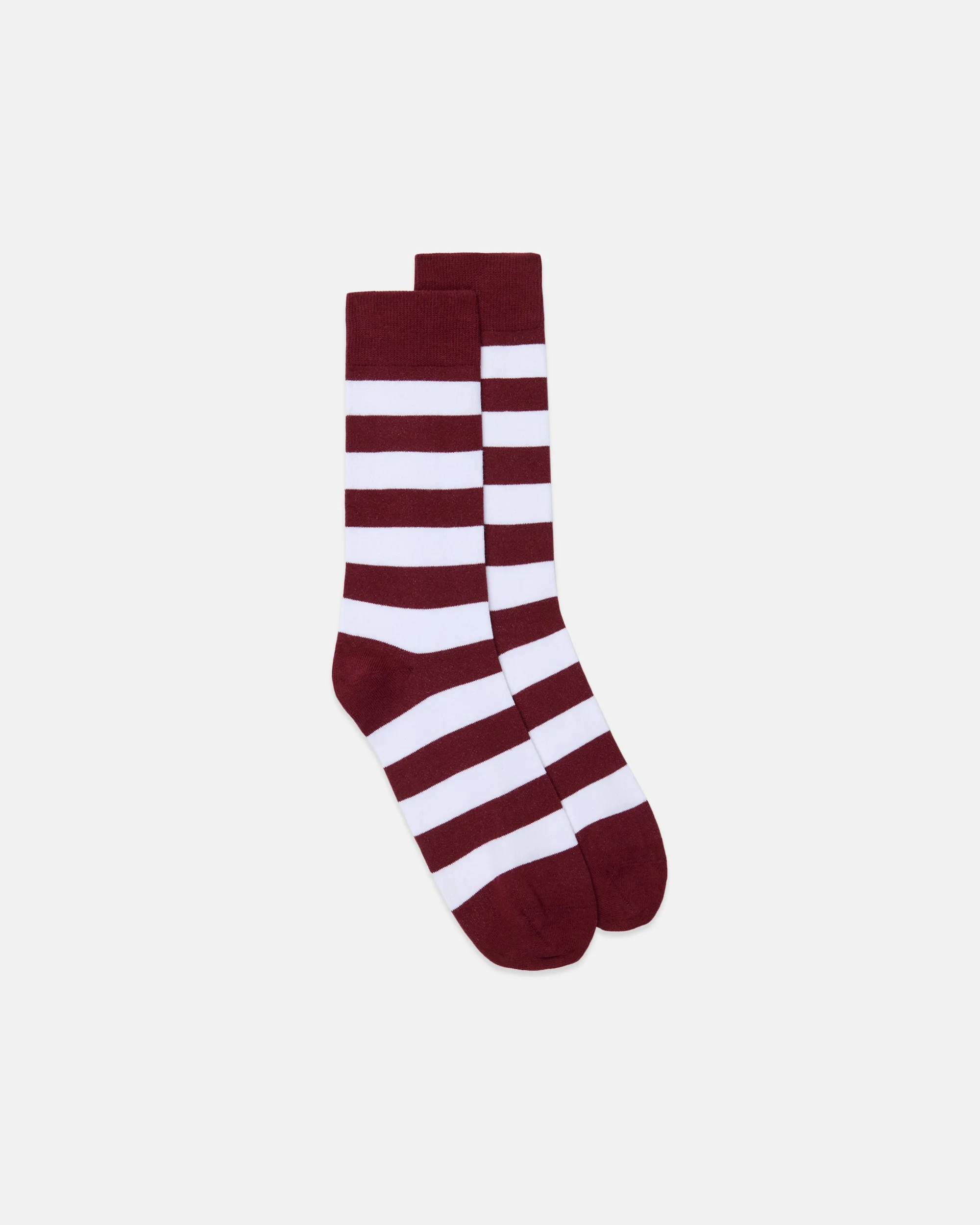 BURGUNDY & WHITE HOOP STRIPE COTTON SOCKS - 1