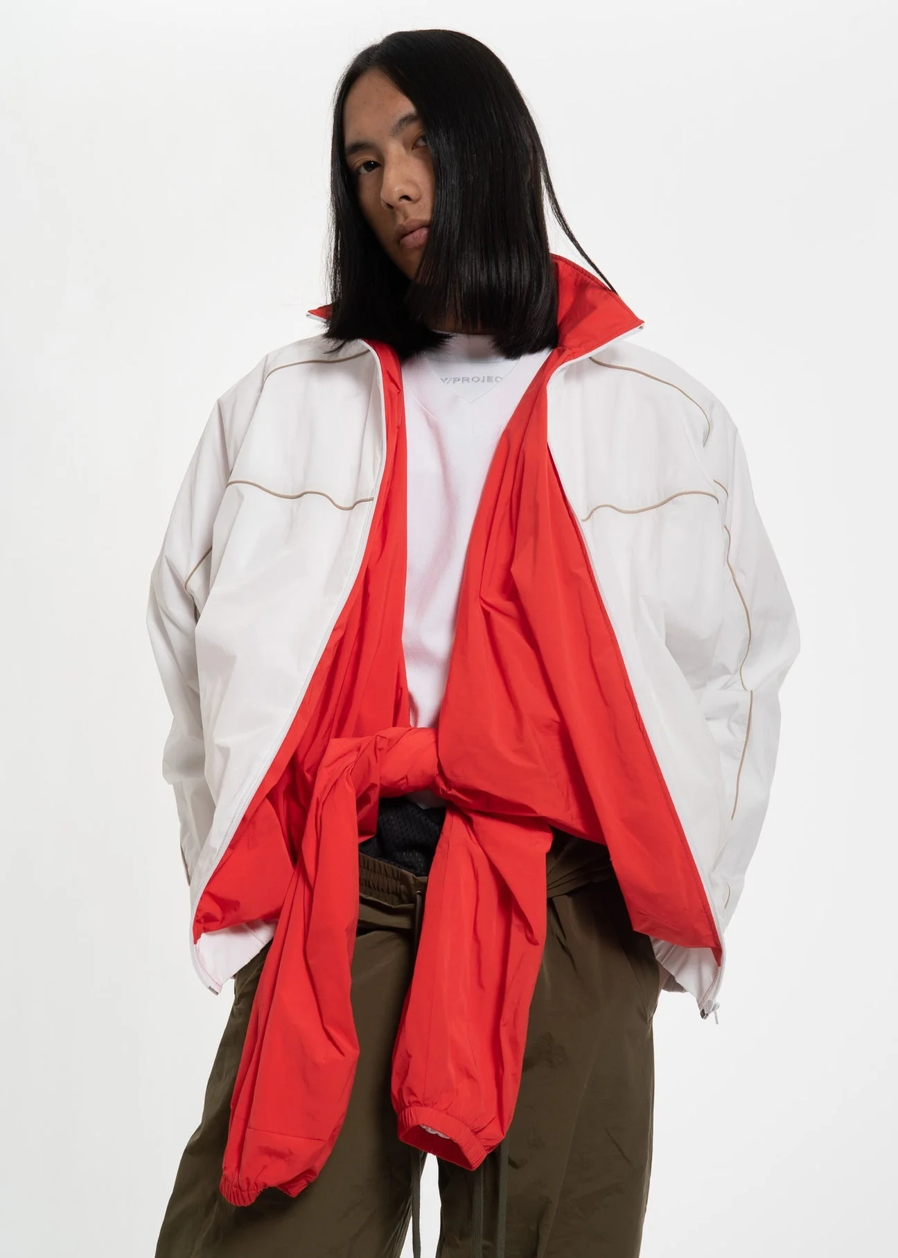 White and Red Layered Track Jacket - 1