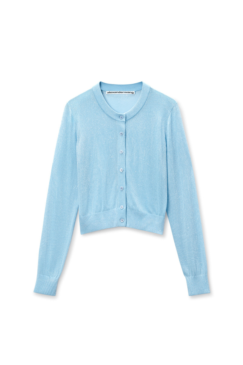 Alexander Wang Beaded Hotfix Cropped Crewneck Cardigan outlook