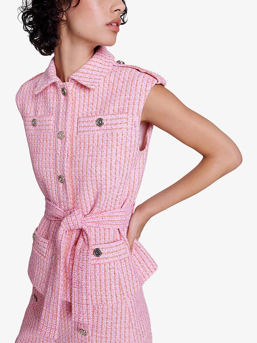 Sleeveless belted tweed jacket - 5