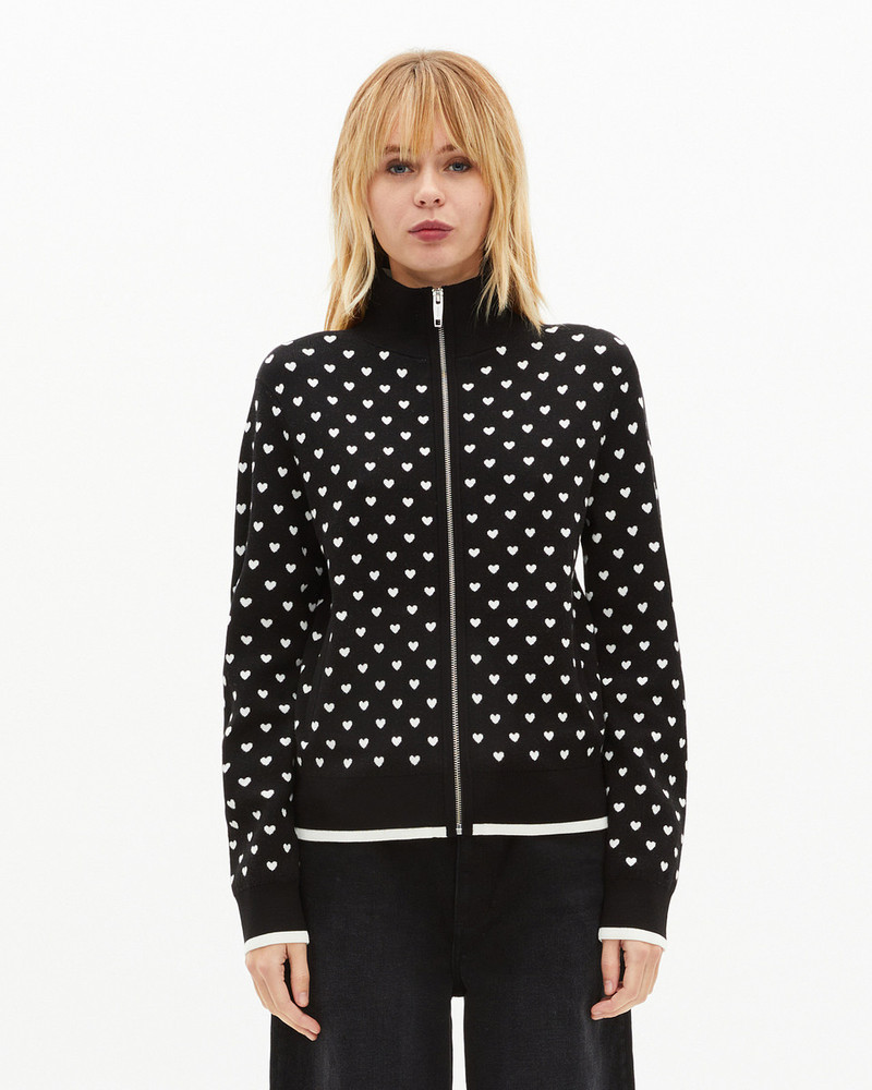 BLACK HEART-PRINT ZIPPED CARDIGAN - 1