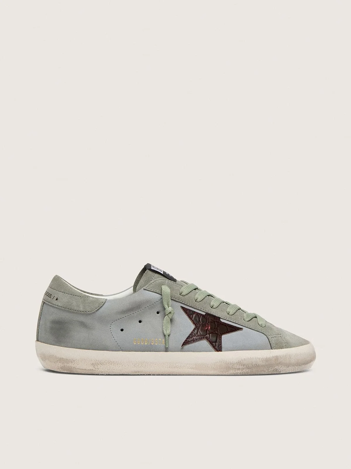 Men’s Super-Star in light blue leather with burgundy croc-print star - 1