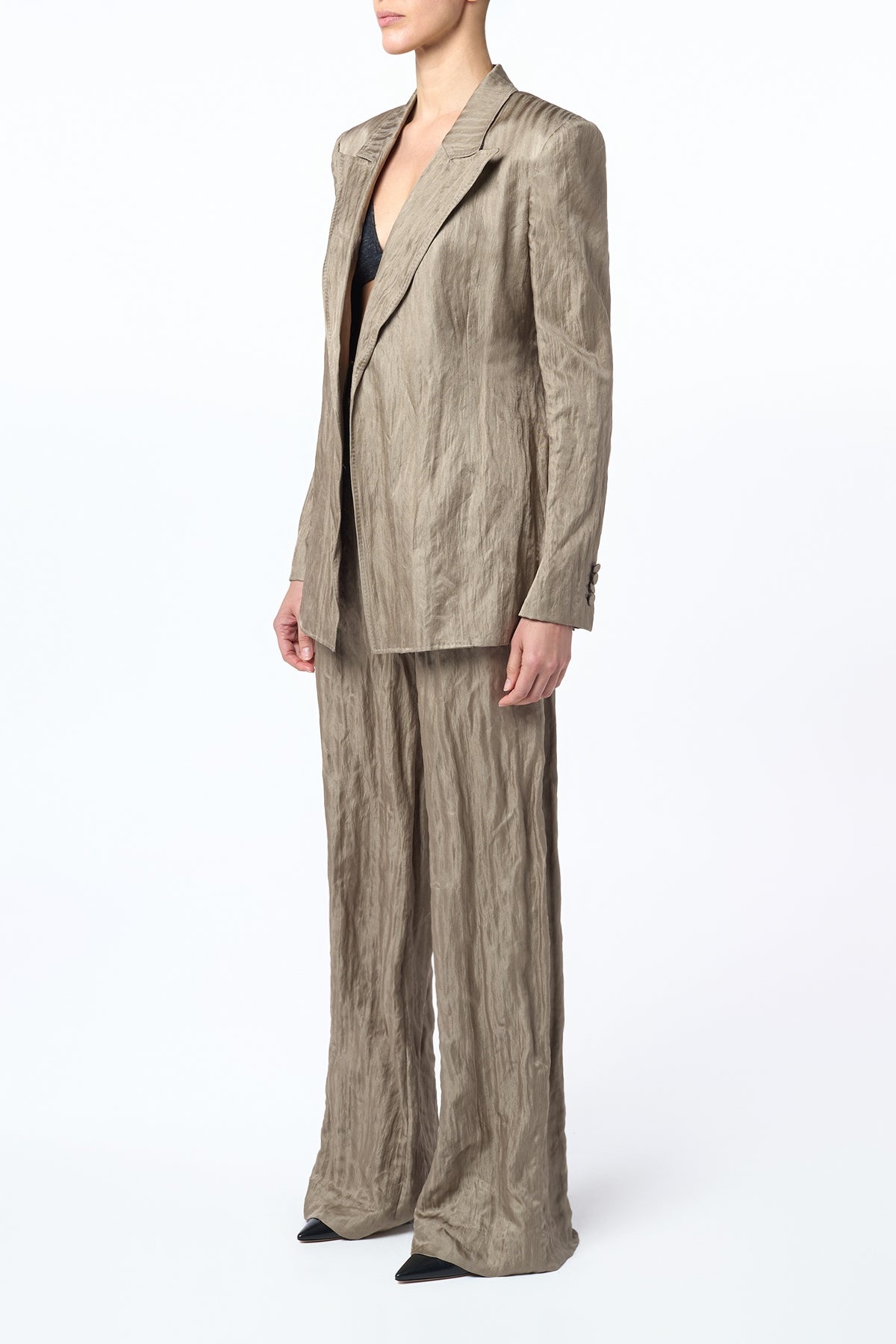 Norman Wide-Leg Pant in Gunmetal Metallic Crinkled Silk - 3