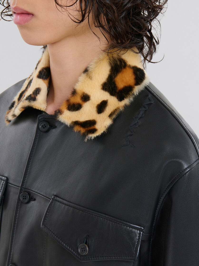 NAPPA LEATHER SHIRT WITH ANIMALIER SHEARLING COLLAR - 5