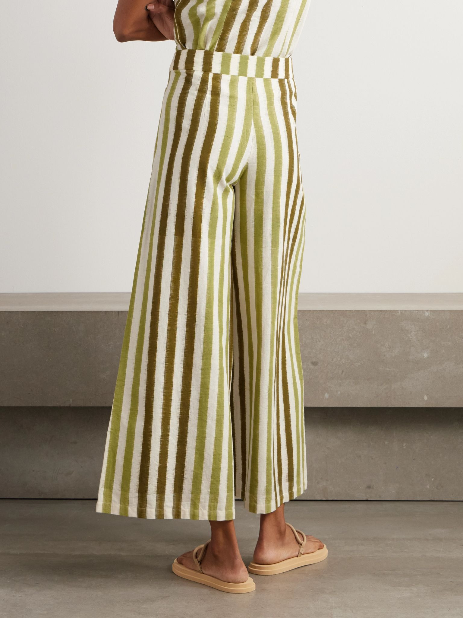 Adele striped cotton wide-leg pants Green - 4