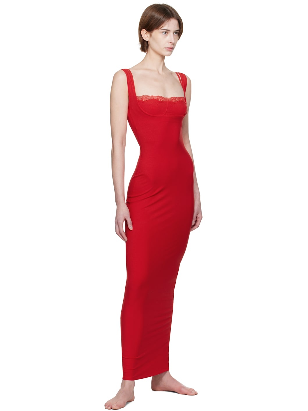Red Soft Lounge Lace Tank Maxi Dress - 4