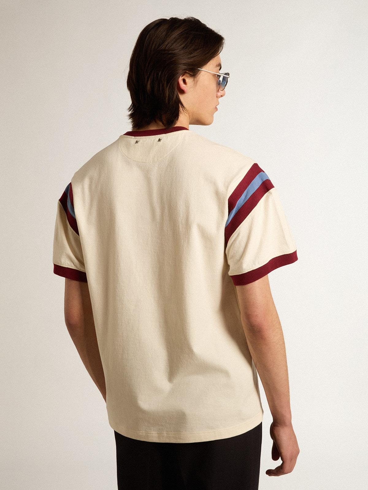 Men’s white T-shirt with burgundy lettering on the front - 5