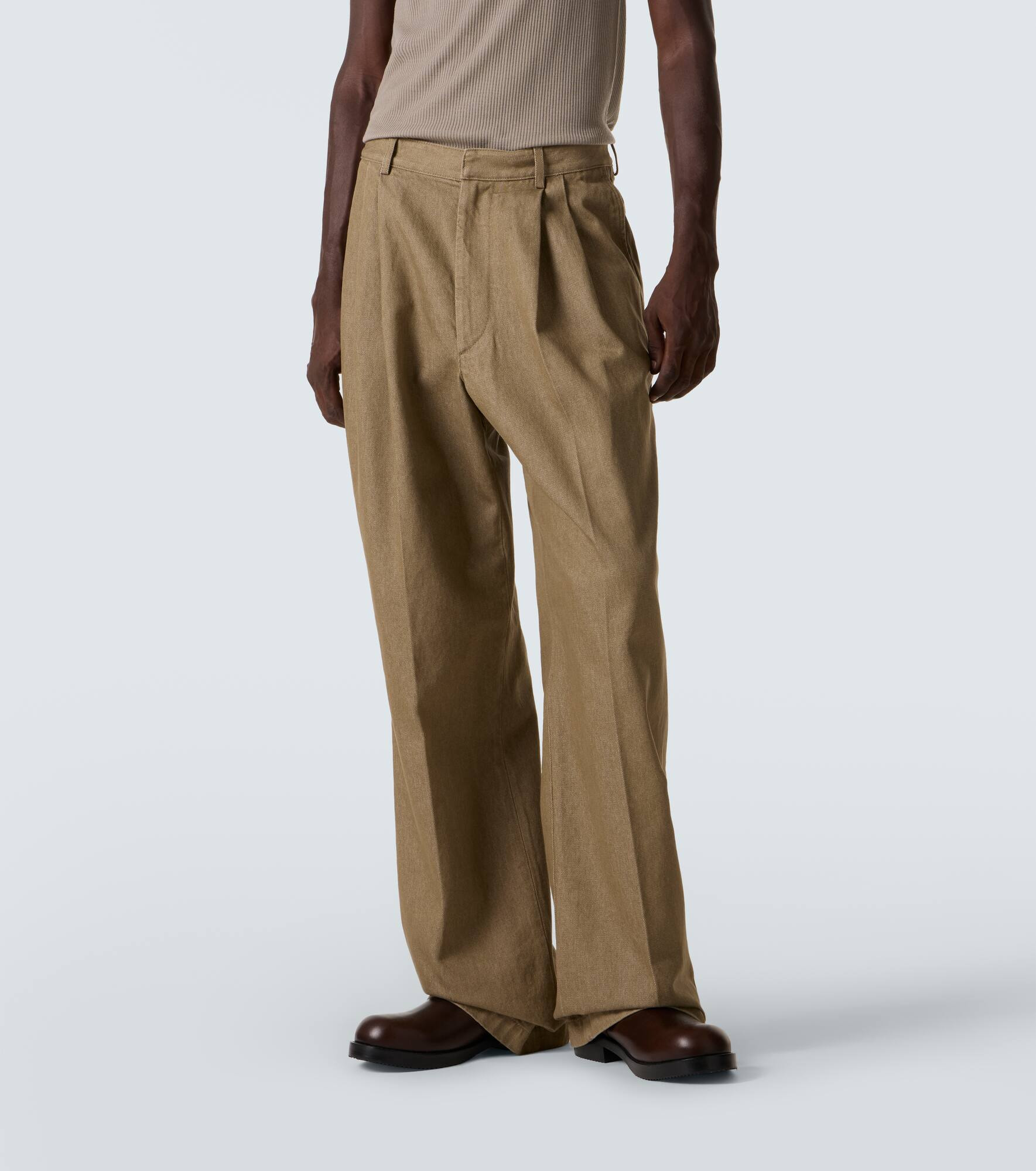Pleated denim wide-leg pants - 3
