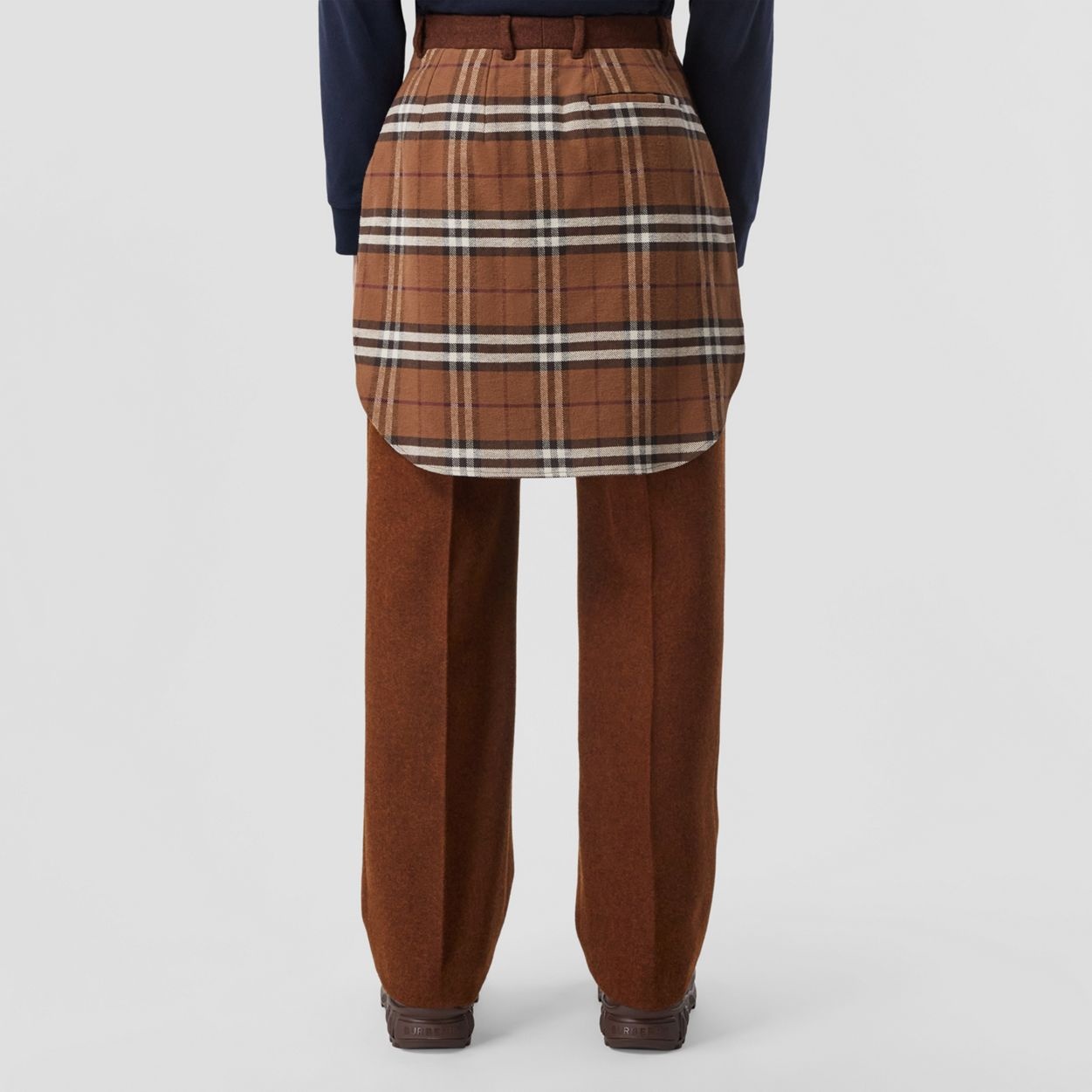 Check Panel Wool Wide-leg Trousers - 4