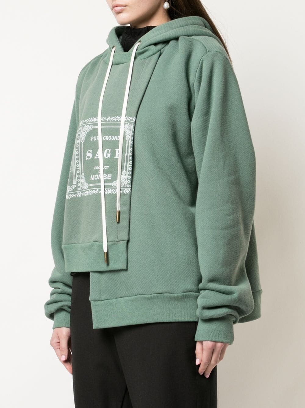 Sage printed asymmetric hem hoodie - 3