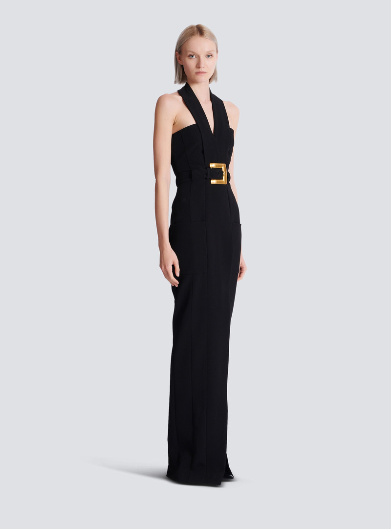 Long crepe dress with belt 3