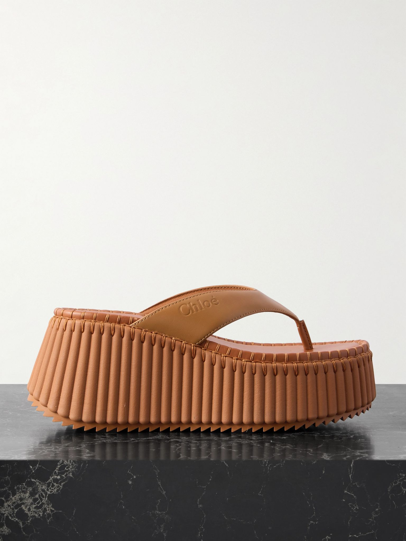 Nama leather platform flip flops Tan - 1